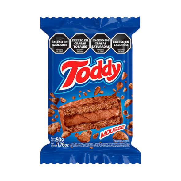 Toddy Chocolate Mousse Alfajor Covered in Milk Chocolate, 50 g / 1.76 oz (box of 24 Units)