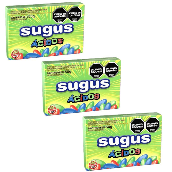 Sugus Sour Chewy Candies – Lemon, Raspberry & Pineapple, Gluten-Free, 50 g / 1.76 oz (pack of 3)