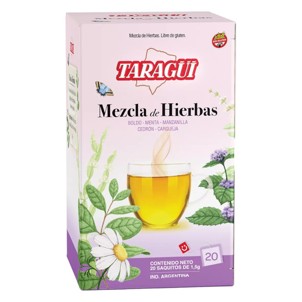 Taragüi Herbal Tea Blend Boldo Mint Chamomile Cedrón & Carqueja, box of 20 bags