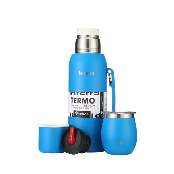 Terrano Steel Set 1L Capacity + Mate with Lid Kit, Extra Pour Spout, Stainless Steel (Various Colors Available)