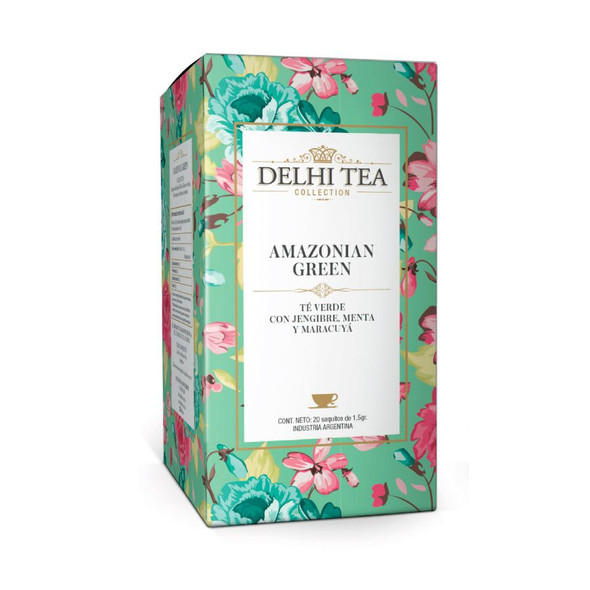 Delhi Tea Collection Amazonian Green Green Tea with Mint, Ginger & Passion Fruit (box of 20 bags)