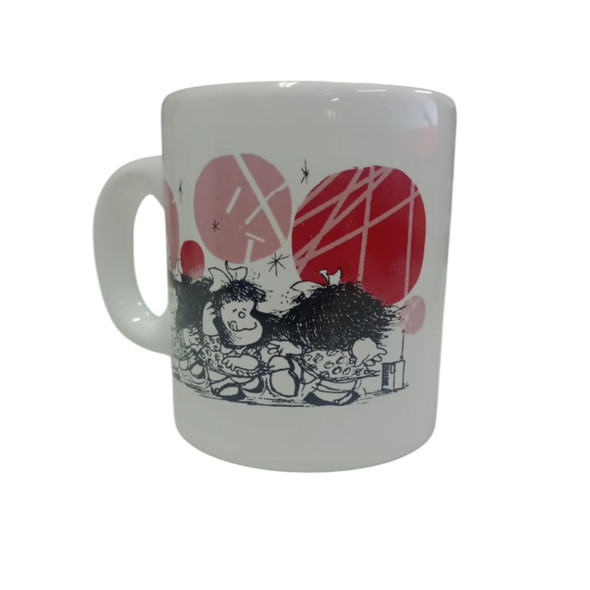 Taza Mafalda Bailando Dancing with Balloons Ceramic Mug, Screen-Printed Design, Microwave & Dishwasher Safe - Ceramic Printed Cup