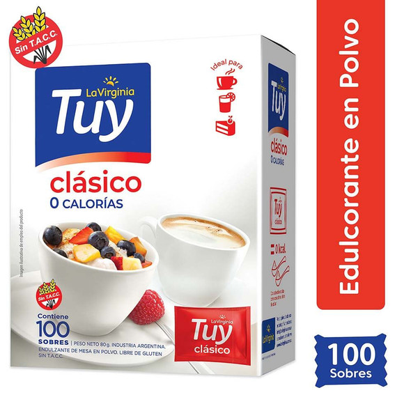 Tuy Edulcorante Clásico Classic Tabletop Sweetener Powder Gluten-Free, 80 g / 2.82 oz (box of 100 packets)