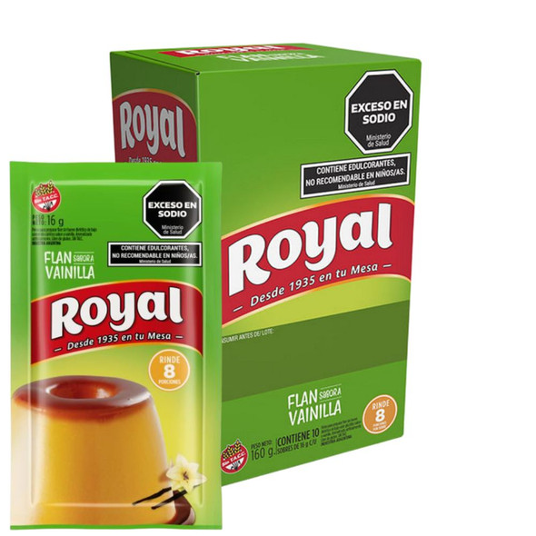 Royal Light Vanilla Flan Mix, Egg-Free & Gluten-Free – Makes 8 Servings, 16 g / 0.56 oz (box of 10 pouches)