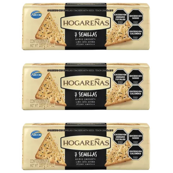 Hogareñas 7 Semillas Seeds Whole Grain Cookies with Quinoa & Chia, 189 g / 6.7 oz (pack of 3)