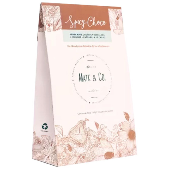 Mate & Co Spicy Choco Organic Yerba Mate Blend Premium with Ginger & Cacao Shells  - Despalada No Stems, 250 g / 8.8 oz