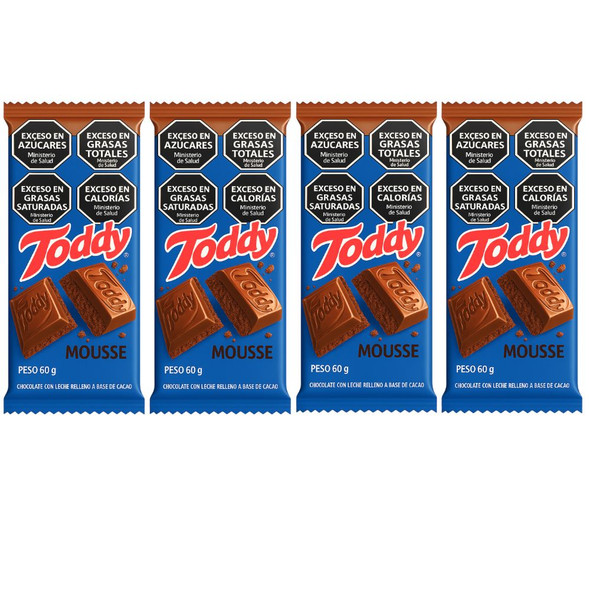 Toddy Chocolate Bar with Mousse Filling – Barra de Chocolate con Relleno de Mousse, 60 g / 2.1 oz  (pack of 4)