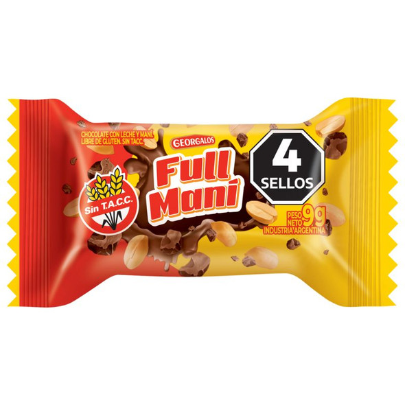 Georgalos Full Maní Milk Chocolate Bonbons with Peanuts - Bombones de Chocolate con Leche con maní - Sin TACC, 216 g / 7.6 oz (box of 24)