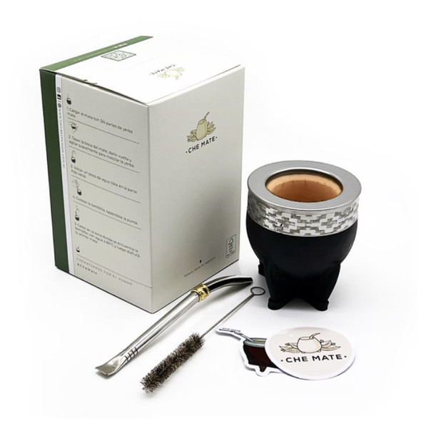 Che Mate Imperial Mate Set Handcrafted Leather Mate Gourd with Stainless Steel Straw & Cleaner Mate de Calabaza