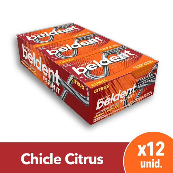 Beldent Infinit Chewing Gum Citrus Flavor with Fresh Sparks, 26.6 g / 0.94 oz (box of 12)