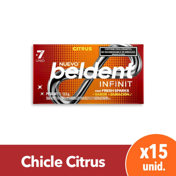 Beldent Infinit Chewing Gum Citrus Flavor with Fresh Sparks, 13.3 g / 0.46 oz (box of 15)
