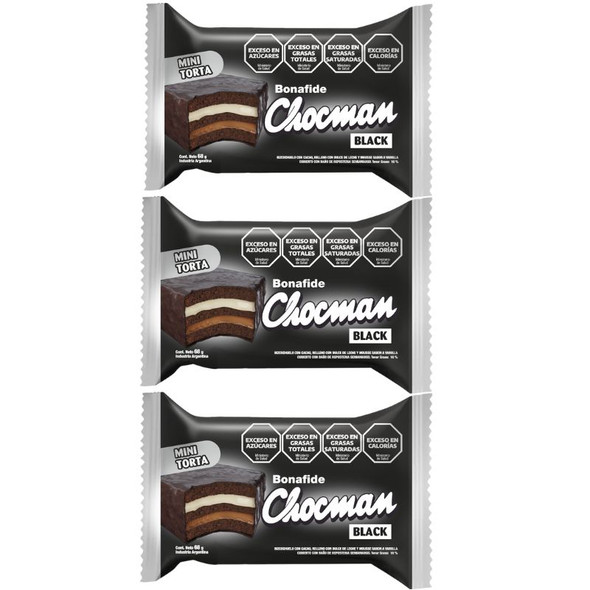 Bonafide Chocman Mini Torta Black Vanilla Cake with Dulce de Leche and Mousse Filling Mini Pastel de Vainilla con Relleno de Dulce de Leche y Mousse, 68 g / 2.4 oz (Pack of 3)