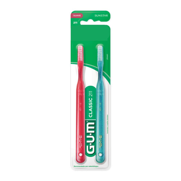 Gum 211 Soft Toothbrush for Kids DomeTrim Design Cepillo Dental Clásico - Assorted Colors (2 count)