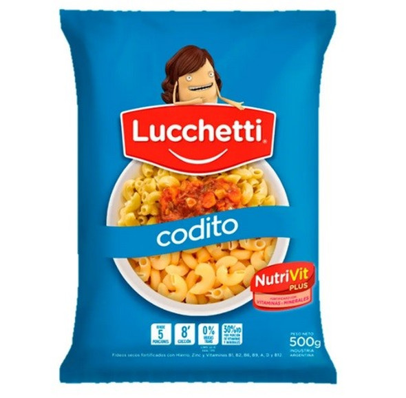 Fideos Lucchetti Codito Classic Argentinian Noodles 5 Servings, 500 g / 1.1 lb (pack of 3)