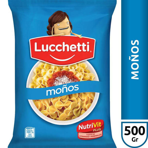 Fideos Lucchetti Moño Noodles Pasta Argentinian Style 5 Servings, 500 g / 1.1 lb (pack of 3)