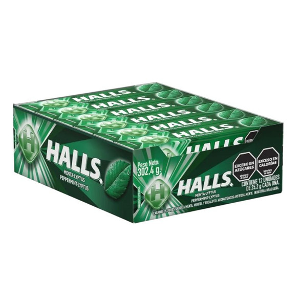 Halls Menta-Lyptus Hard Candy with Menthol & Eucalyptus Caramelos Sabor a Menta y Eucalipto, 25.2 g / 0.88 oz (box of 12)