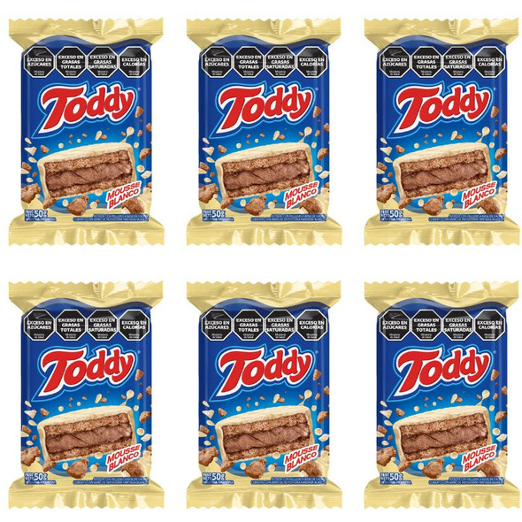 Toddy Alfajor White Chocolate Mousse - Mini Cake with Smooth Filling, 50 g / 1.76 oz (pack of 6)