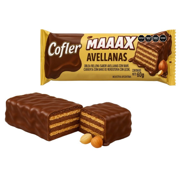 Cofler Maaax Hazelnut-Filled Wafers - Crispy Chocolate Bars, 60 g / 2.11 oz ea (box of 16)