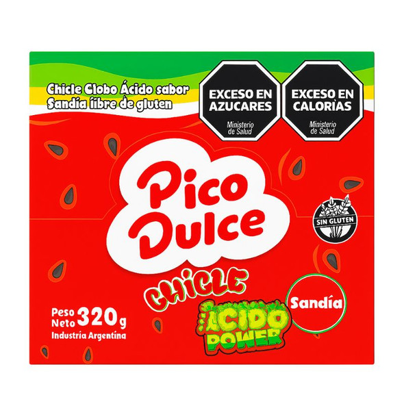 Pico Dulce Ácido Power Gum Watermelon Flavor Chicle Sabor Sandía, 320 g / 11.29 oz (box of 80)