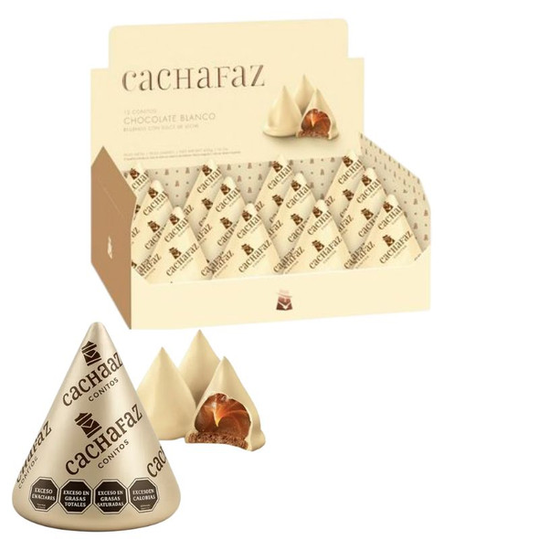 Cachafaz Dulce de Leche & White Chocolate Chocolate Conitos Cone Cookies Filled with Creamy Dulce de Leche and White Chocolate Covered, 456 g / 16.08 oz (box of 12)