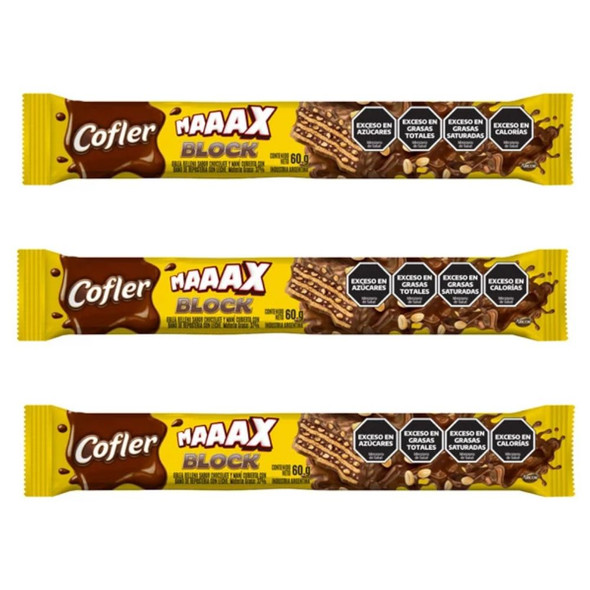 Cofler Maaax Block Wafer Filled with Chocolate & Peanut, Coated in Milk Chocolate, 60 g / 2.11 oz (pack of 3 bars)