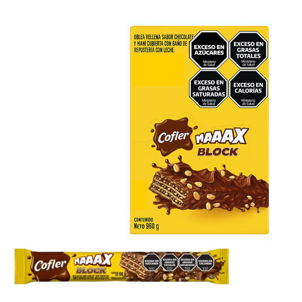 Cofler Maaax Block Wafer Filled with Chocolate & Peanut, Coated in Milk Chocolate, 60 g / 2.11 oz (box of 16 bars)