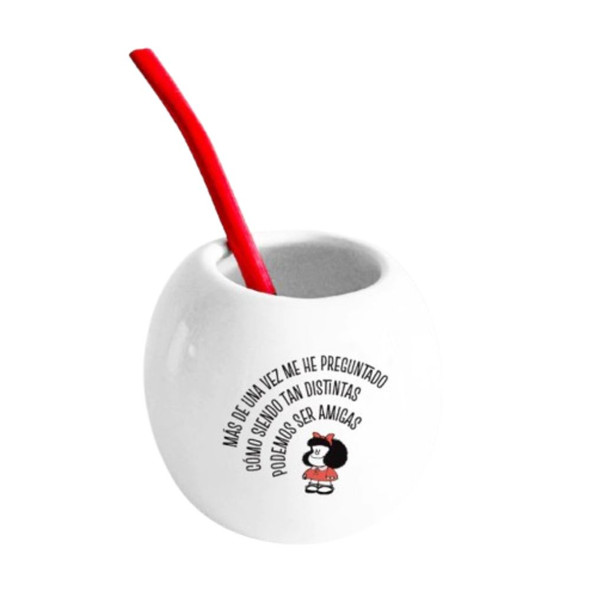 Mafalda Friends Ceramic Mate Cup with Straw - Handmade Printed Mate