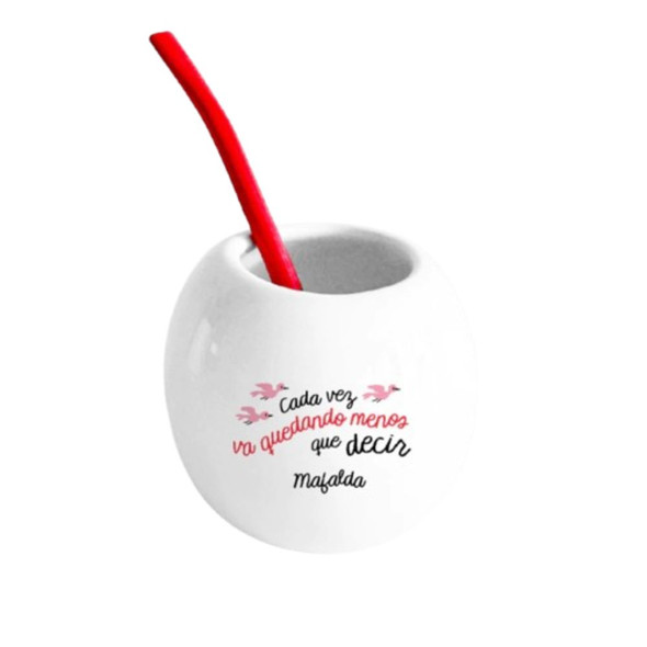 Mafalda Flowers Ceramic Mate Cup with Straw - Handmade Printed Mate