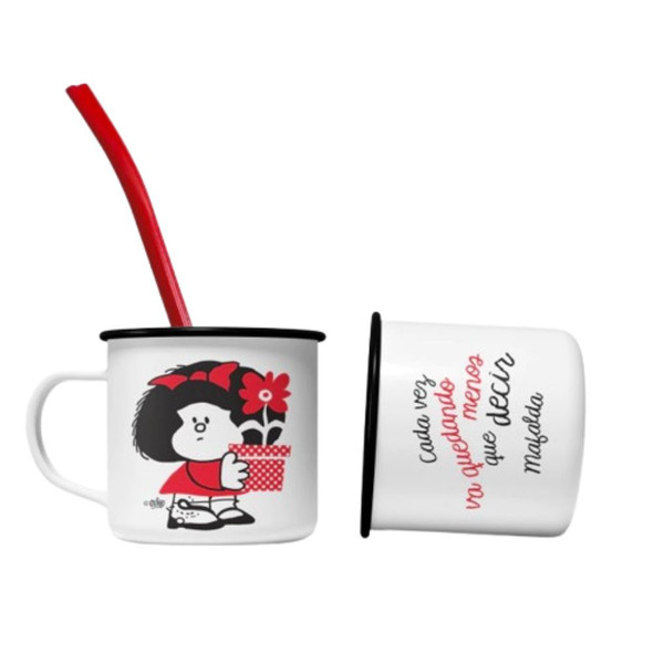 Mafalda Flowers Retro Enamel Mug with Bombilla "Flores" Design - Official Mate Cup