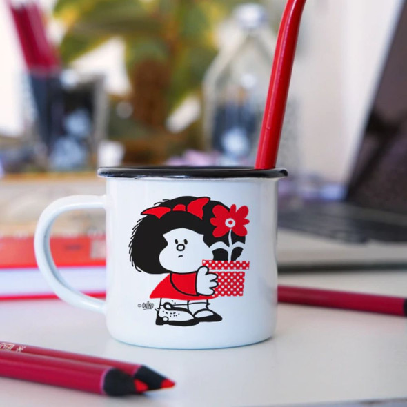 Mafalda Flowers Retro Enamel Mug with Bombilla "Flores" Design - Official Mate Cup