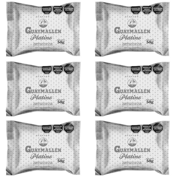 Guaymallén Platino Alfajor with Dulce de Leche, White Chocolate Coated, 50 g / 1.76 oz (pack of 6)