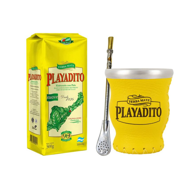 Playadito Yerba Mate Kit with Gourd & Bombilla, 500 g / 1.1 lb