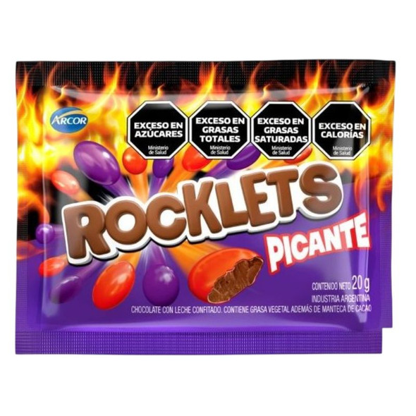 Rocklets Spicy Candy-Coated Chocolate Bites Bocaditos de Chocolate Picantes Cubiertos de Caramelo, 480 g / 16.93 oz (box of 24)