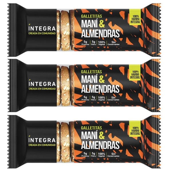 Integra Cookies with Peanuts & Almonds Galletas con Maní y Almendras, 200 g / 7.05 oz (pack of 3)
