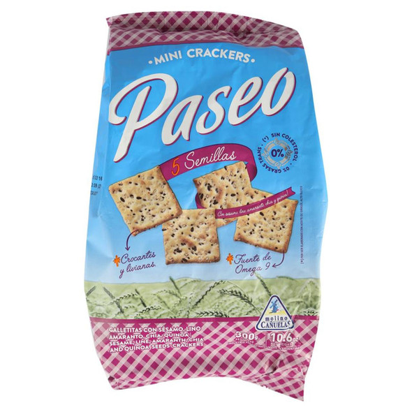 Paseo Mini Crackers 5 Semillas Crackers With Sesame, Flax, Amaranth, Chia & Quinoa Seeds, 300 g / 10.6 oz (pack of 3)