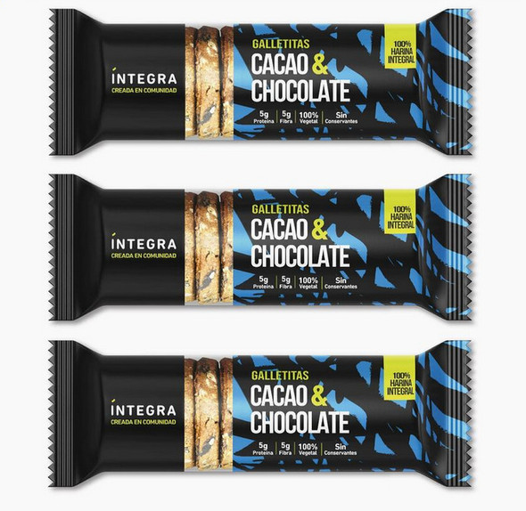 Integra Cacao & Chocolate Cookies, Galletas Saludables Plant-Based con Cacao y Chocolate, 200 g / 7.05 oz (pack of 3)