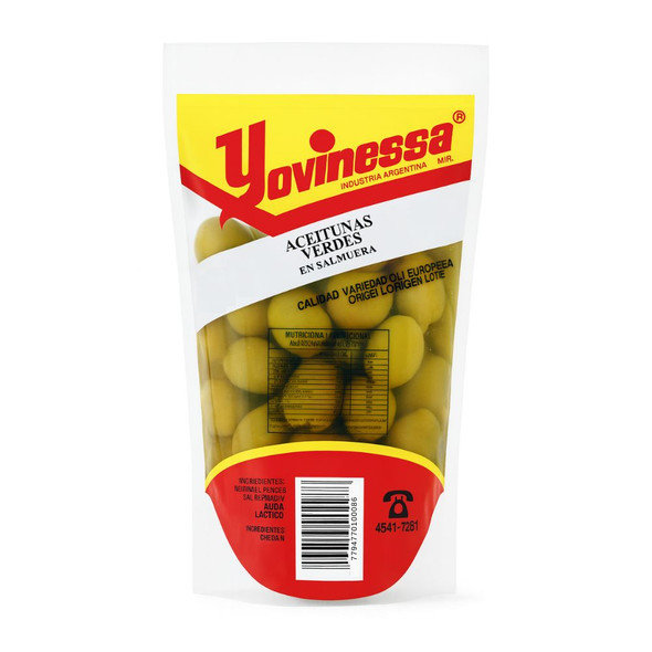 Yovinessa Green Olives in Brine Aceitunas Verdes en Salmuera, 600 g / 21.16 oz pouch