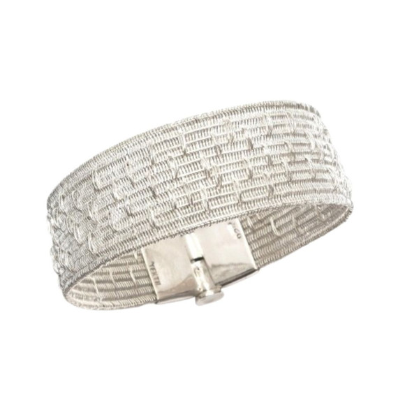 Boutonnée 20 Silver Woven Bracelet – 2 cm Wide, Handloom Fine Silver Strand