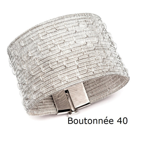 Boutonnée 40 Silver Woven Bracelet – 4 cm Wide, Handloom Fine Silver Strand