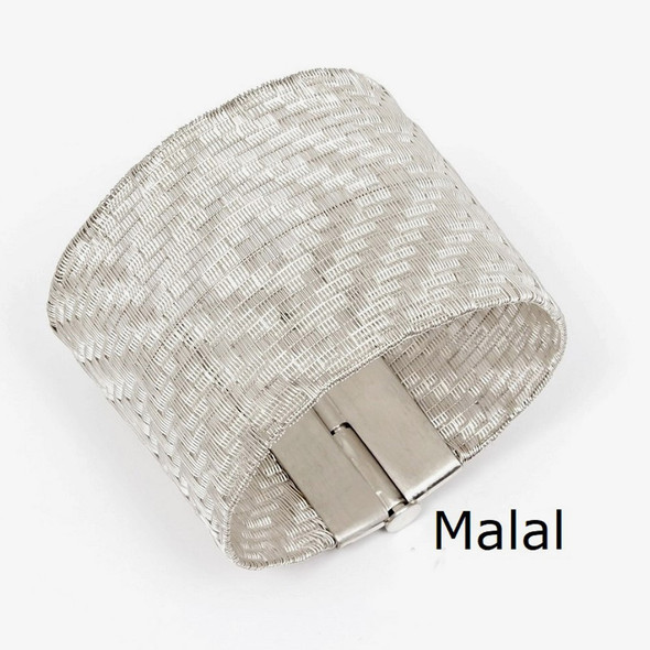 Malal Silver Woven Bracelet – 4 cm Wide, Handloom Fine Silver Strand
