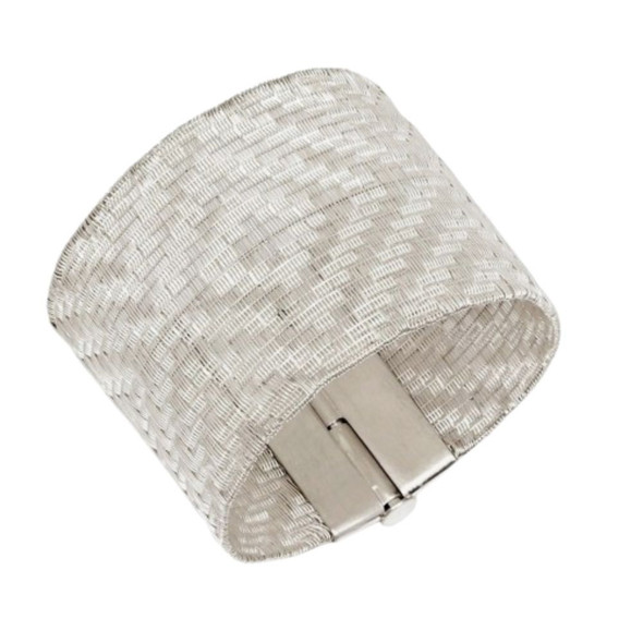 Malal Silver Woven Bracelet – 4 cm Wide, Handloom Fine Silver Strand