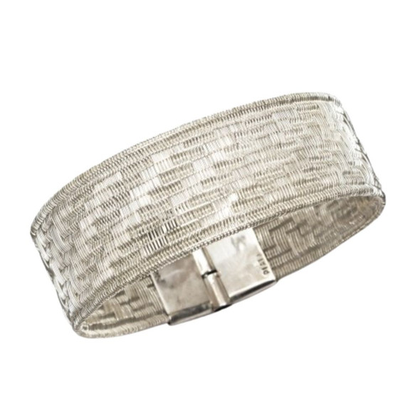 Twill 20 Silver Woven Bracelet – 2 cm Wide, Handloom Fine Silver Strand