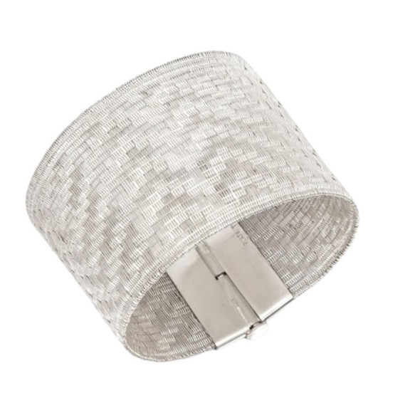 Zig Zag Silver Woven Bracelet – 4 cm Wide, Handloom Fine Silver Strand