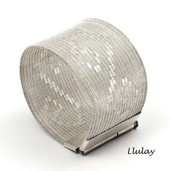 Llulay Silver Woven Bracelet – 4 cm Wide, Handloom Fine Silver Strand