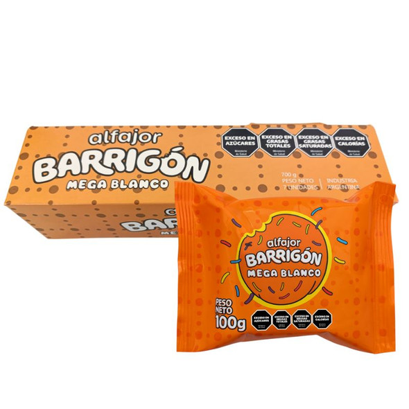 Barrigon Alfajor Mega Blanco Filled with Dulce de Leche, 100 g / 3.52 oz (box of 7)