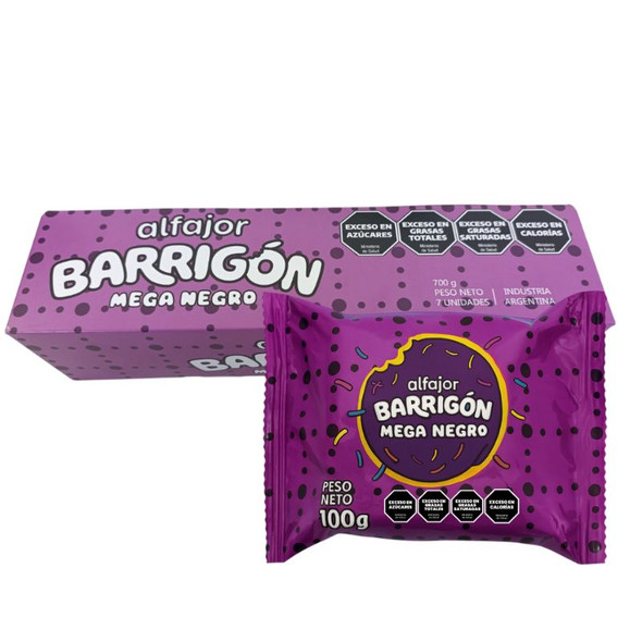 Barrigon Alfajor Mega Negro with Dulce de Leche, 100 g / 3.52 oz (box of 7)