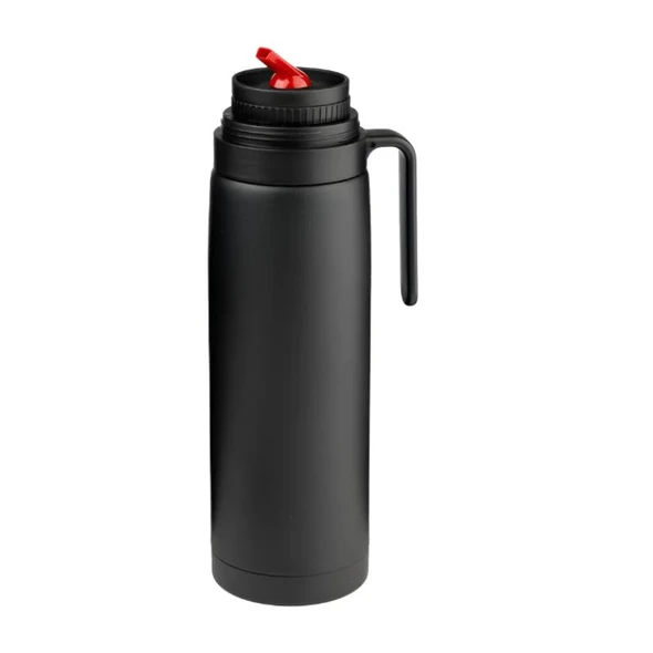 Matesur Thermos Textured Black with Handle and Pour Spout, 1 l / 33.8 fl oz