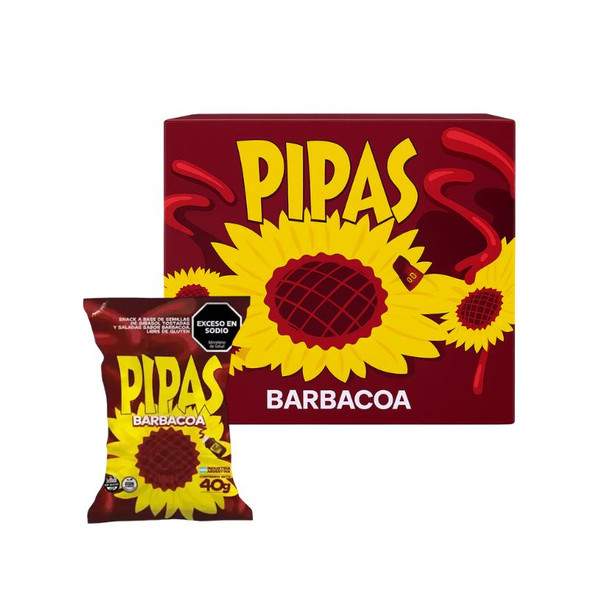 Pipas Barbacoa Barbecue-Flavored Roasted Sunflower Seeds, 480 g / 16.93 oz (box of 12)