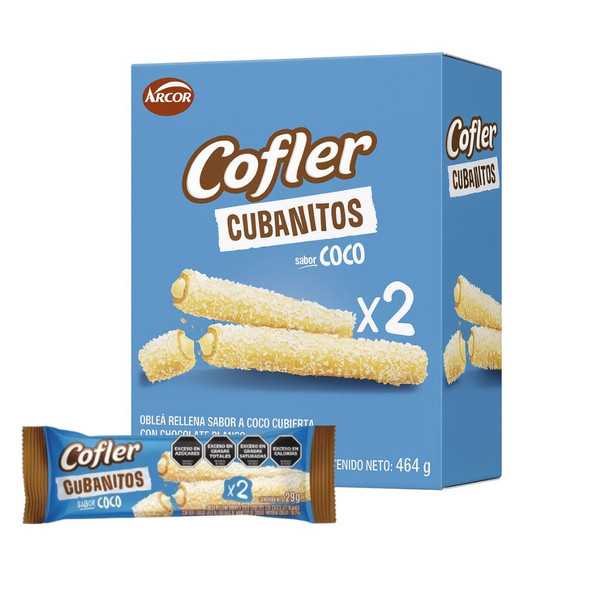 Cofler Cubanitos Coco Wafer Rolls with White Chocolate & Coconut Filling, 464 g  / 16.4 ox (16 units)