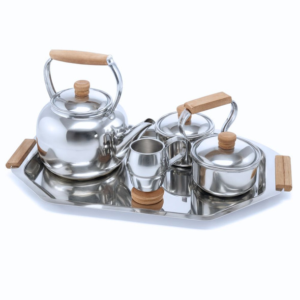 Guadix Stainless Steel Mate Set with Wooden Details - Includes Kettle, Mate, Sugar/Yerba Bowl & Tray